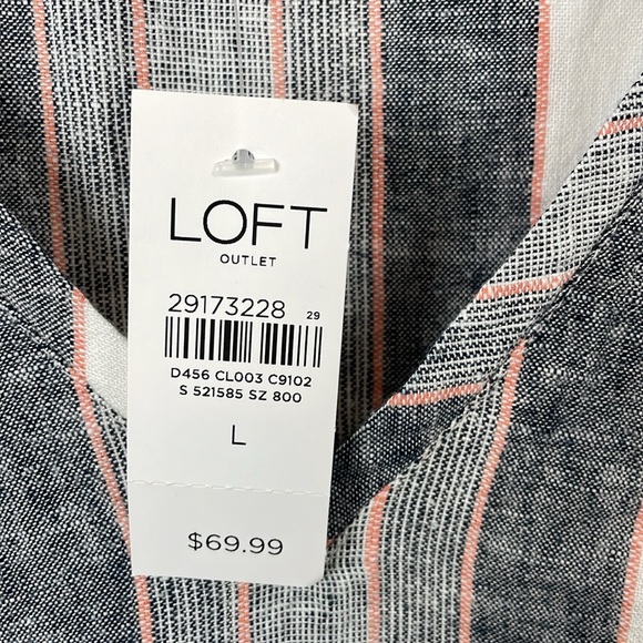 Loft Outlet Linen Blend Short Sleeve V Neck Striped Pullover Women L Shirt Dress - Picture 9 of 9
